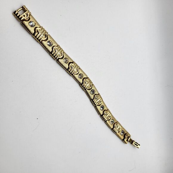 Estate Rhinestone Goldtone Tennis Wrap Thick Bracelet 7in - Picture 5 of 6